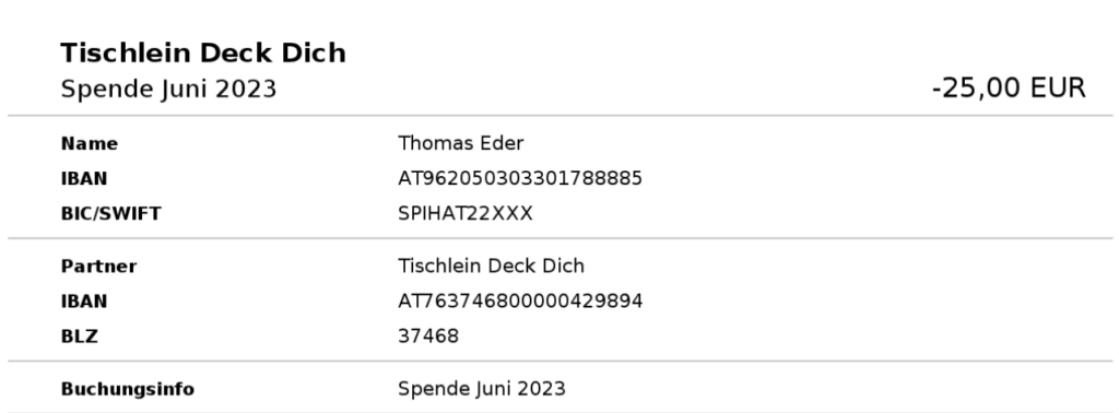 Spende Juni 2023 - Tischlein Deck Dich